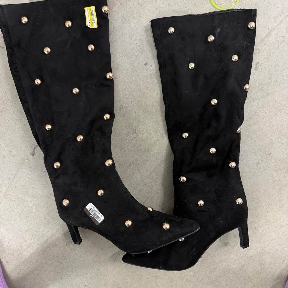 Wild Fable Black Faux Suede Gold Studded Pointed Toe Knee High Boots Size 7